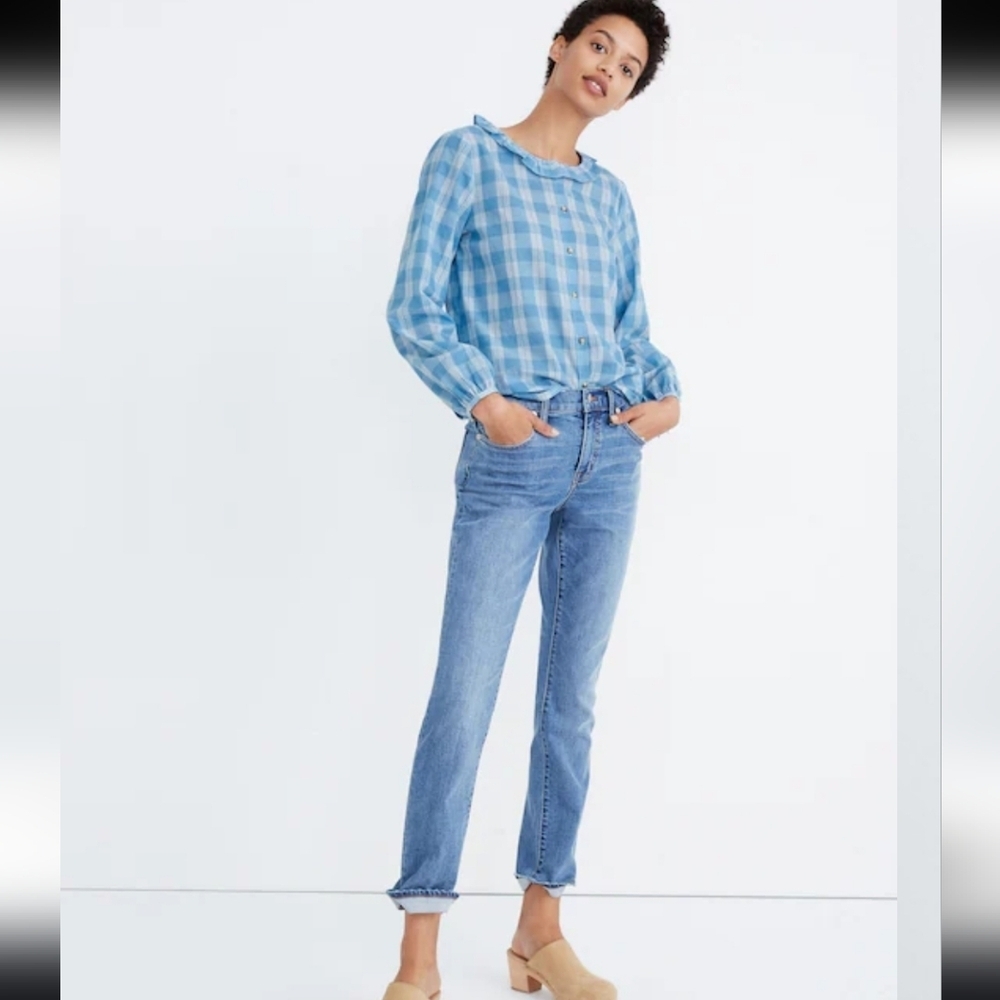 Madewell Ruffle-Neck Top in Colwell Plaid$79.50 Sz Xxs